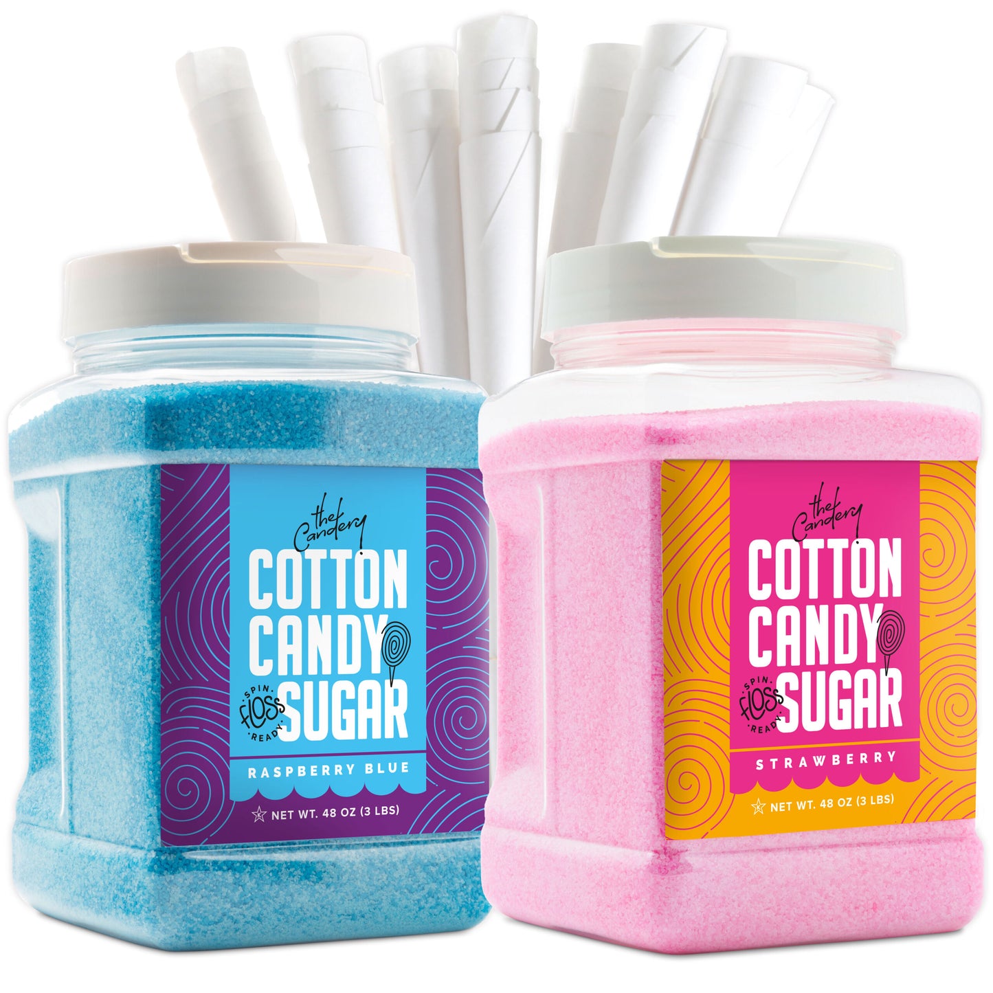 2-Pack Large (3 lb) Cotton Candy Floss Sugar With Cones