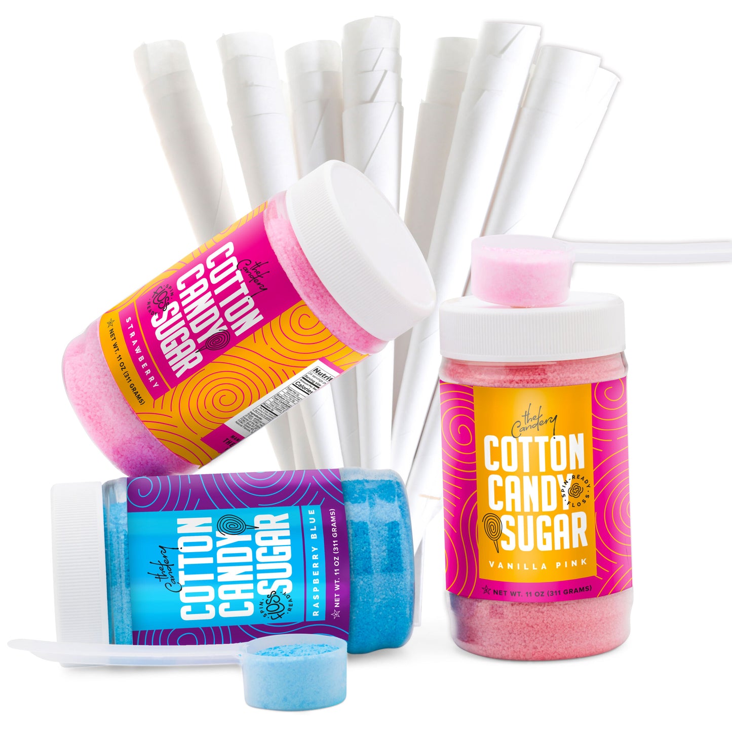 3-Pack Small (11 oz) Cotton Candy Floss Sugar With 50 Cones